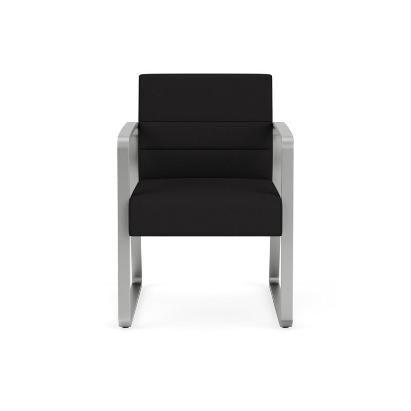 Waterfall Reception Waiting Sled Base Guest Chair / Silver Steel / Black