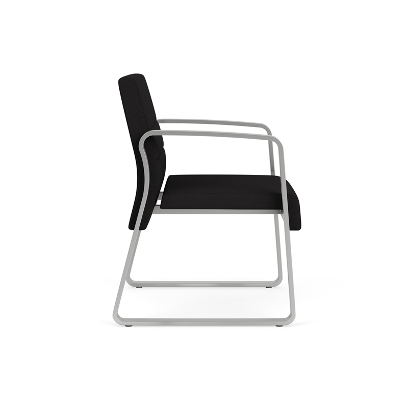 Waterfall Reception Waiting Sled Base Guest Chair / Silver Steel / Black