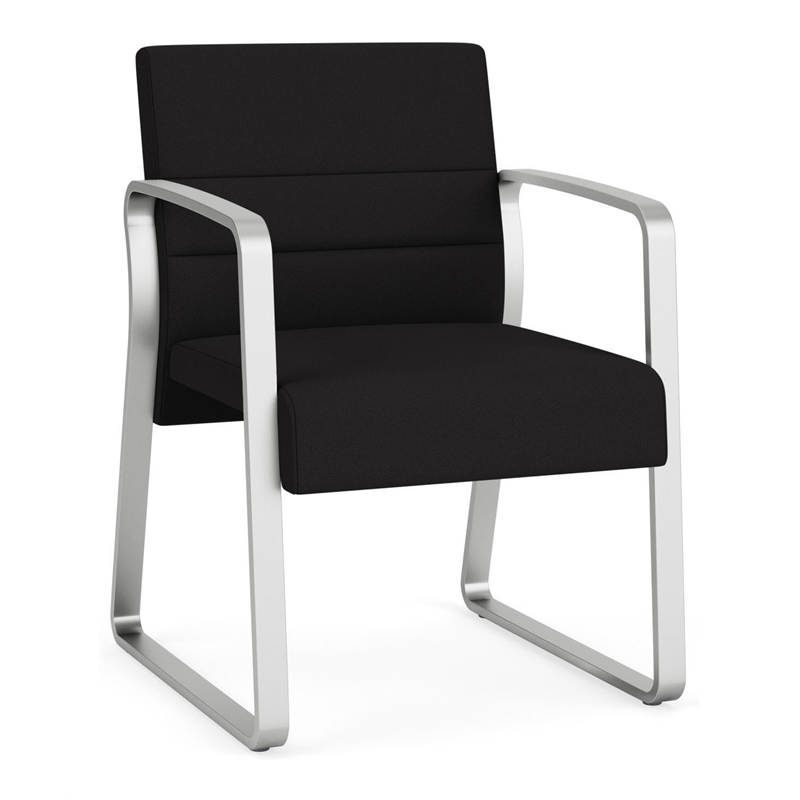 Waterfall Reception Waiting Sled Base Guest Chair / Silver Steel / Black