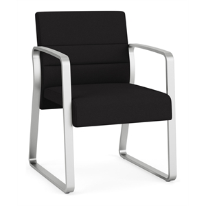 Waterfall Reception Waiting Sled Base Guest Chair / Silver Steel / Black