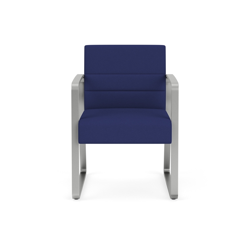 Waterfall Reception Waiting Sled Base Guest Chair / Silver Steel / Blue