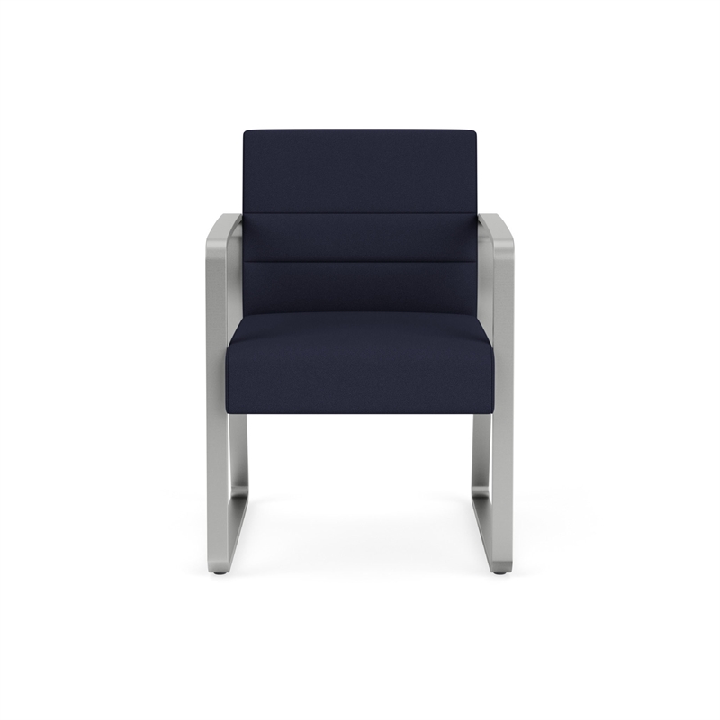 Waterfall Reception Waiting Sled Base Guest Chair / Silver Steel / Navy Blue