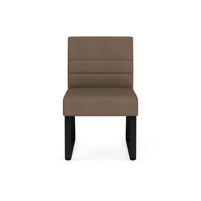 Waterfall Reception Waiting Sled Base Armless Guest Chair / Black Steel / Brown