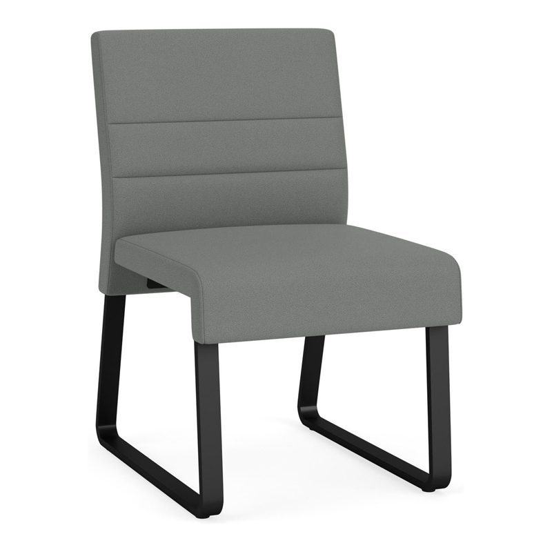 Waterfall Reception Sled Base Armless Guest Chair / Black Steel / Light Gray