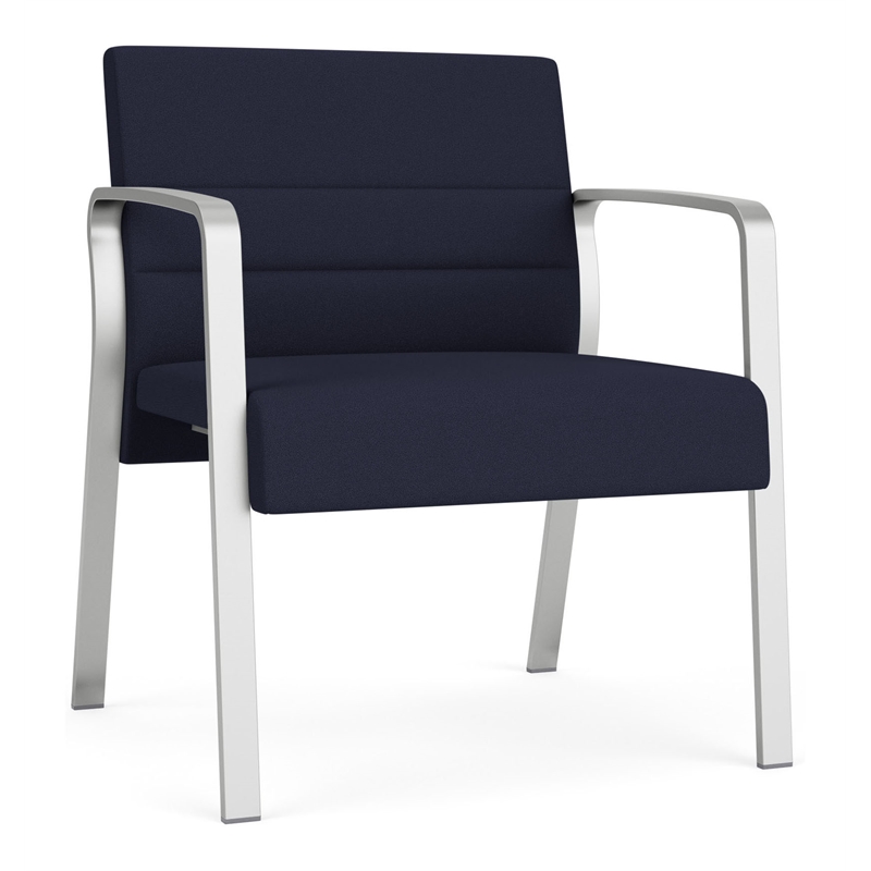 Waterfall Reception Contemporary Oversize Guest Chair / Silver Steel / Navy Blue
