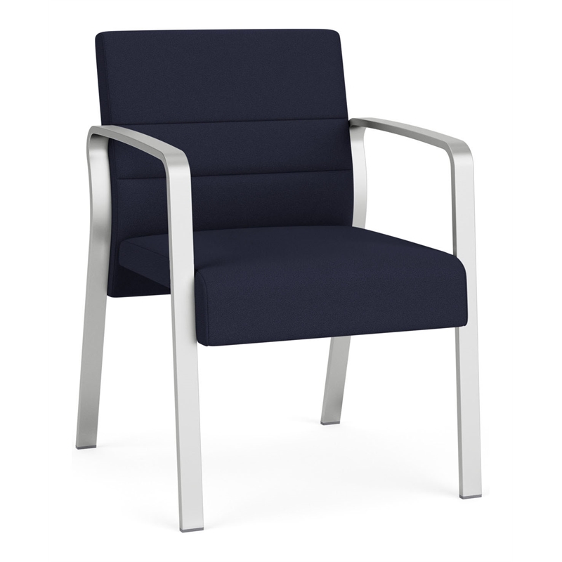 Waterfall Reception Waiting Room Guest Chair / Silver Steel / Navy Blue