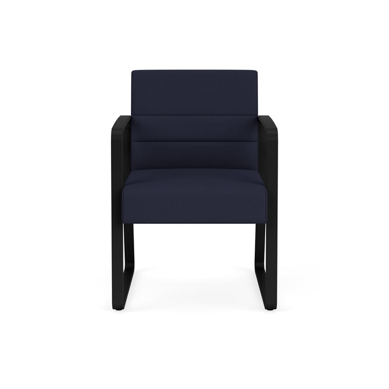 Waterfall Reception Waiting Room Sled Base Guest Chair / Black Steel / Navy Blue