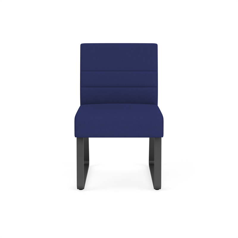Waterfall Reception Sled Base Armless Guest Chair / Charcoal Steel / Blue