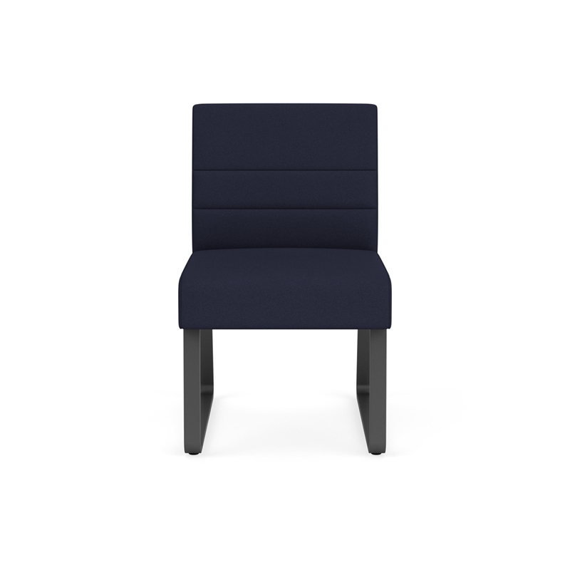 Waterfall Reception Sled Base Armless Guest Chair / Charcoal Steel / Navy Blue