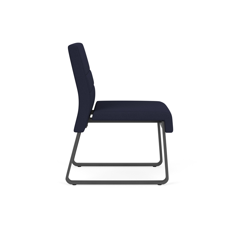 Waterfall Reception Sled Base Armless Guest Chair / Charcoal Steel / Navy Blue