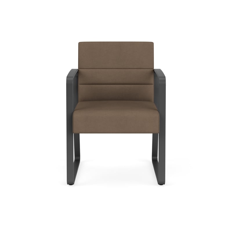 Waterfall Reception Waiting Sled Base Guest Chair / Charcoal Steel / Brown