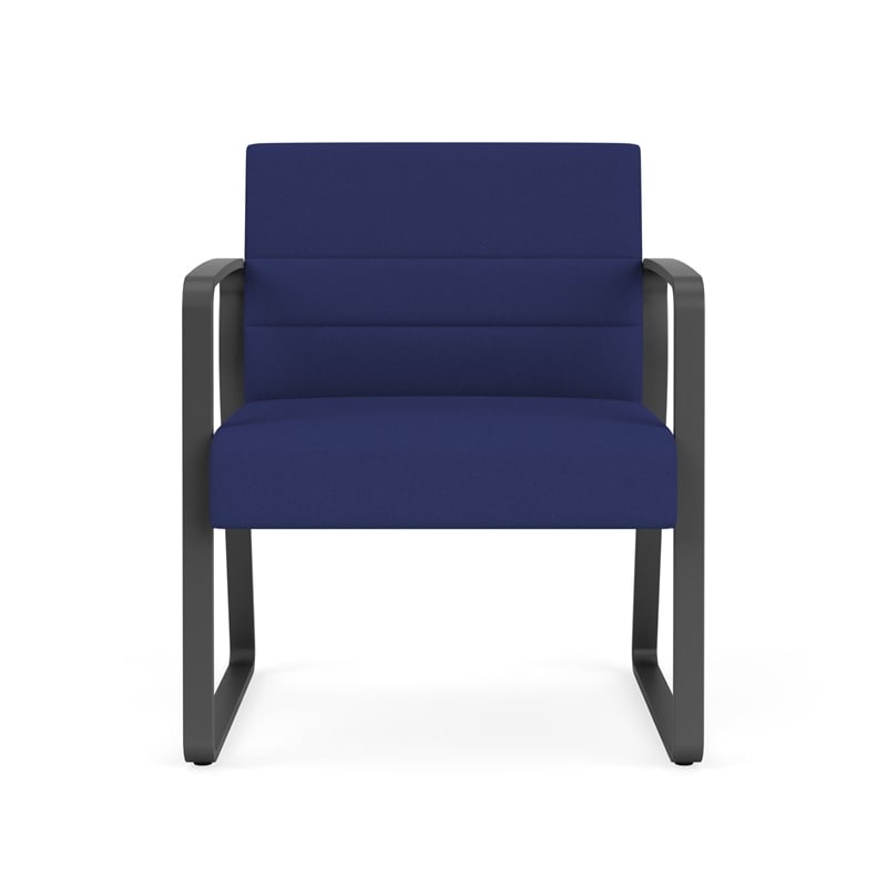 Waterfall Reception Sled Base Oversize Guest Chair / Charcoal Steel / Blue