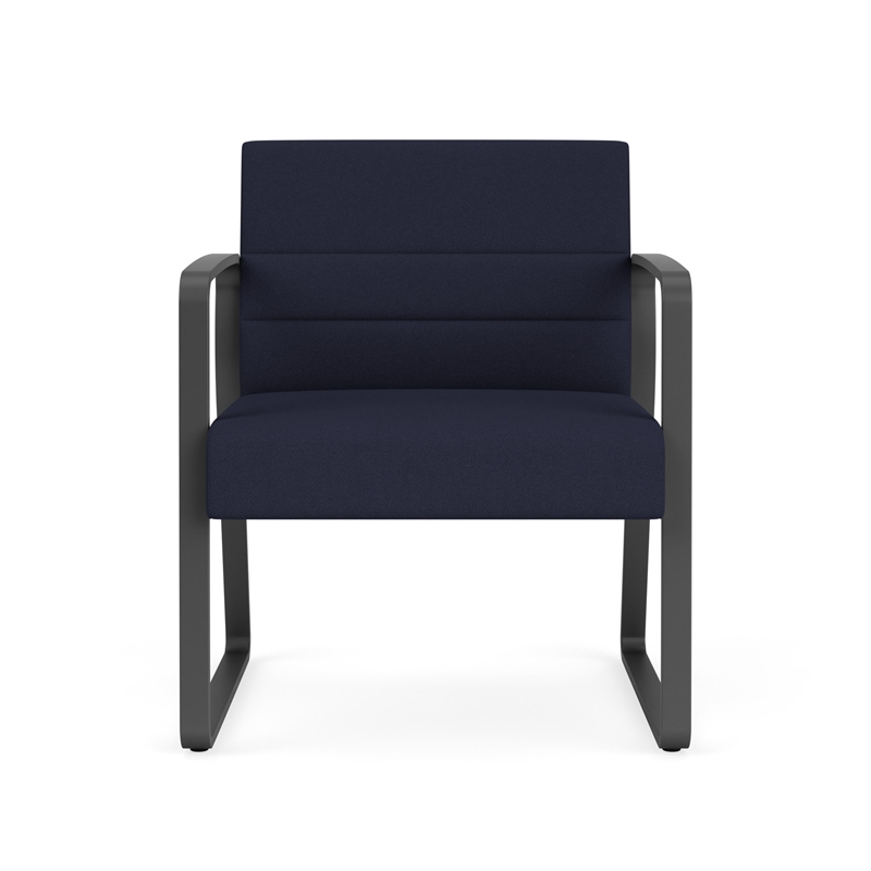 Waterfall Reception Sled Base Oversize Guest Chair / Charcoal Steel / Navy Blue
