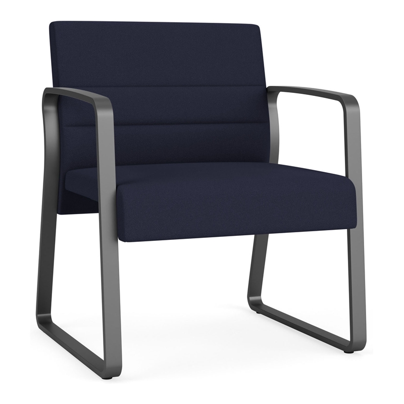 Waterfall Reception Sled Base Oversize Guest Chair / Charcoal Steel / Navy Blue