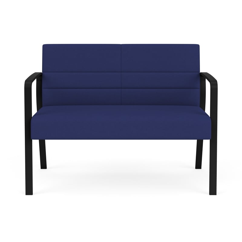 Waterfall Reception Waiting Room Healthcare Loveseat / Black Steel / Blue