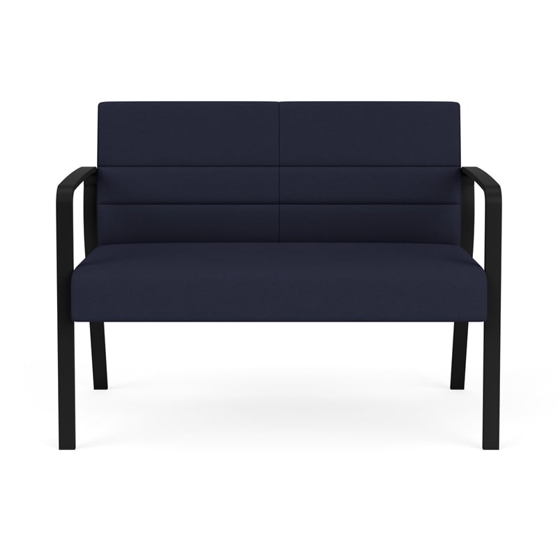Waterfall Reception Waiting Room Healthcare Loveseat / Black Steel / Navy Blue