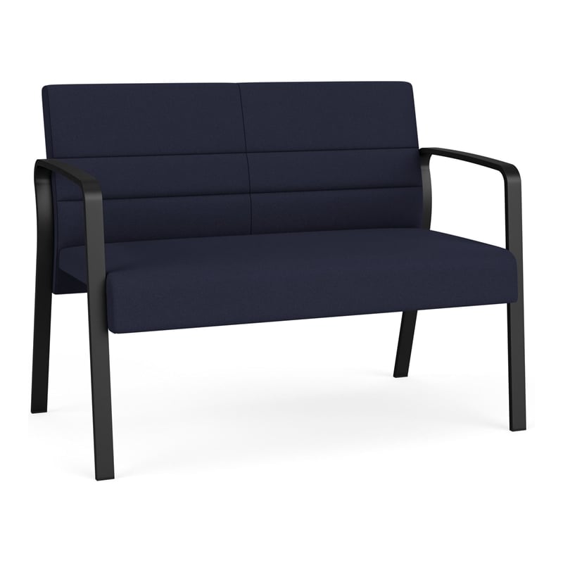 Waterfall Reception Waiting Room Healthcare Loveseat / Black Steel / Navy Blue