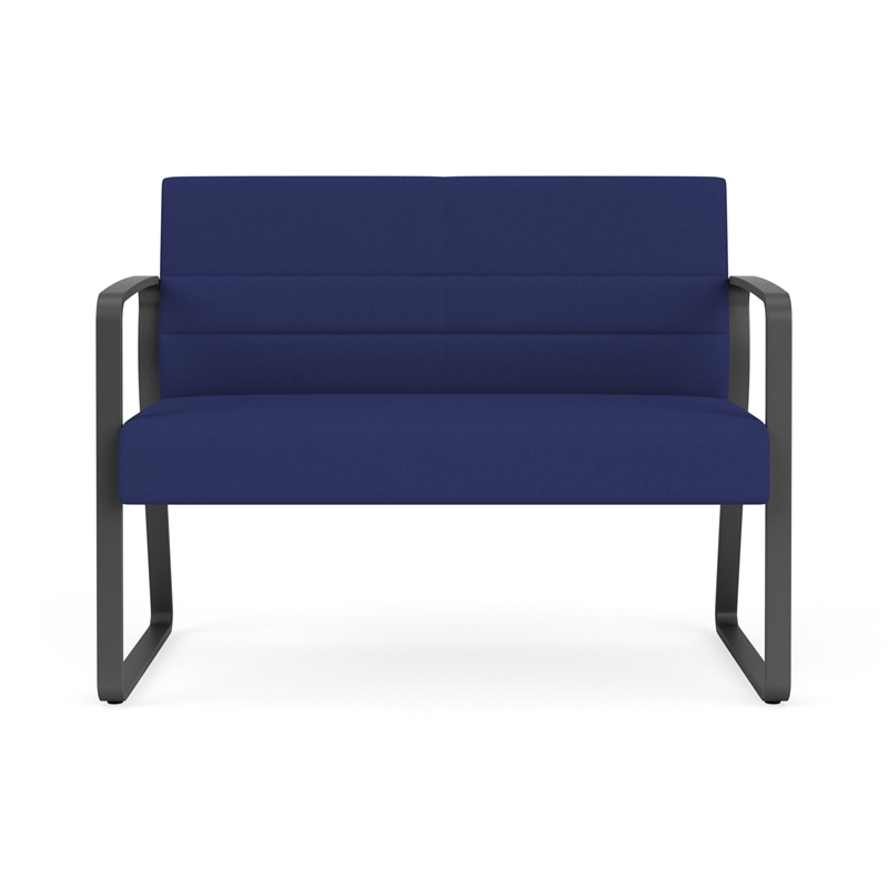 Waterfall Reception Waiting Sled Base Loveseat / Charcoal Steel / Blue