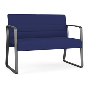 Waterfall Reception Waiting Sled Base Loveseat / Charcoal Steel / Blue