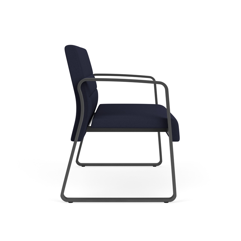 Waterfall Reception Waiting Sled Base Loveseat / Charcoal Steel / Navy Blue