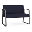 Waterfall Reception Waiting Sled Base Loveseat / Charcoal Steel / Navy Blue