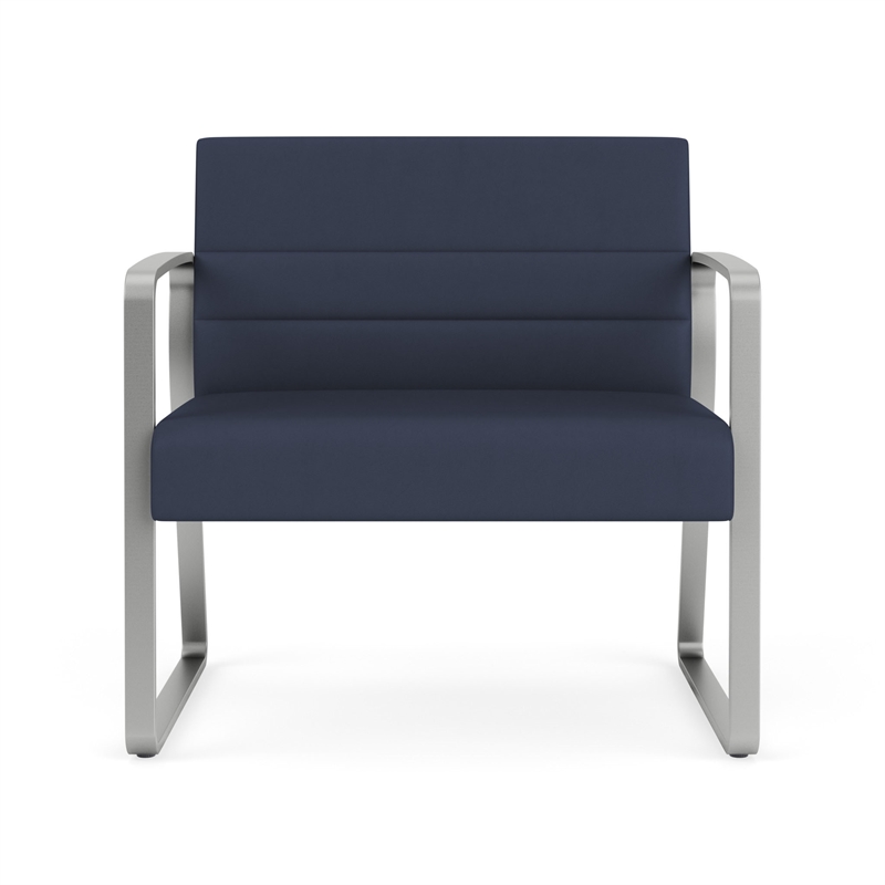 Waterfall Reception Waiting Sled Base Bariatic Chair / Silver Steel / Blue