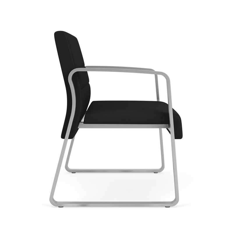 Waterfall Reception Waiting Sled Base Bariatic Chair / Silver Steel / Black