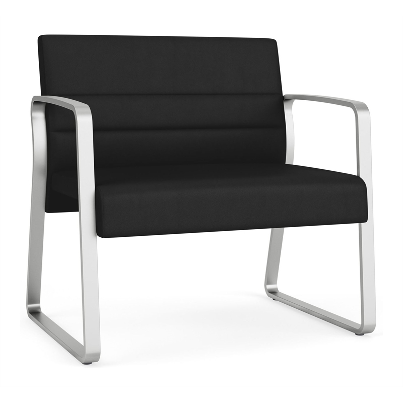 Waterfall Reception Waiting Sled Base Bariatic Chair / Silver Steel / Black