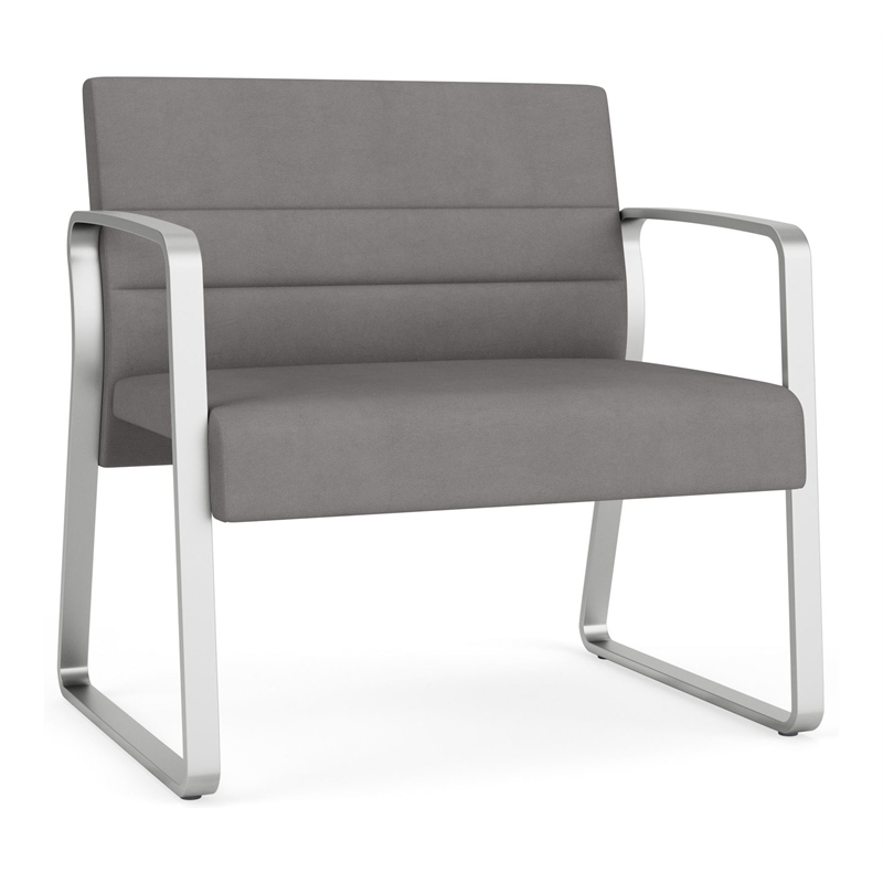 Waterfall Reception Waiting Sled Base Bariatic Chair / Silver Steel / Light Gray