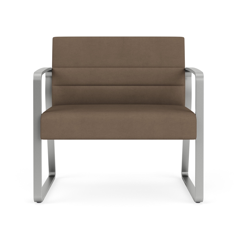 Waterfall Reception Waiting Sled Base Bariatic Chair / Silver Steel / Brown