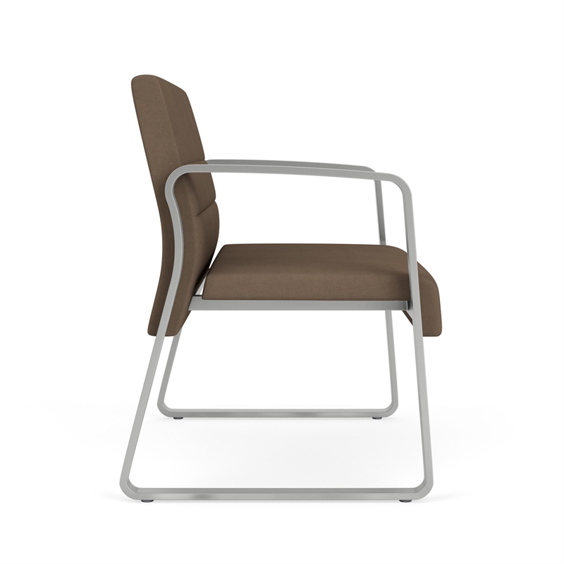 Waterfall Reception Waiting Sled Base Bariatic Chair / Silver Steel / Brown