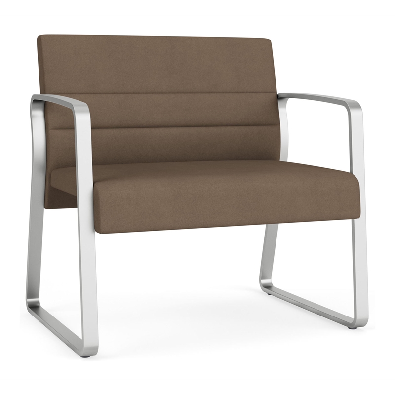Waterfall Reception Waiting Sled Base Bariatic Chair / Silver Steel / Brown