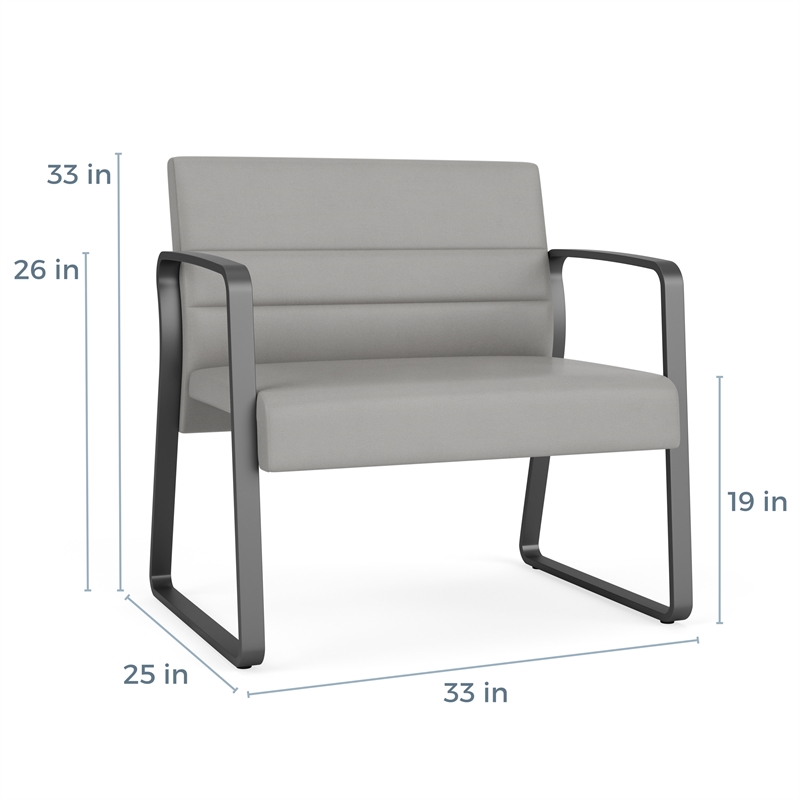 Waterfall Reception Waiting Sled Base Bariatic Chair / Silver Steel / Light Gray