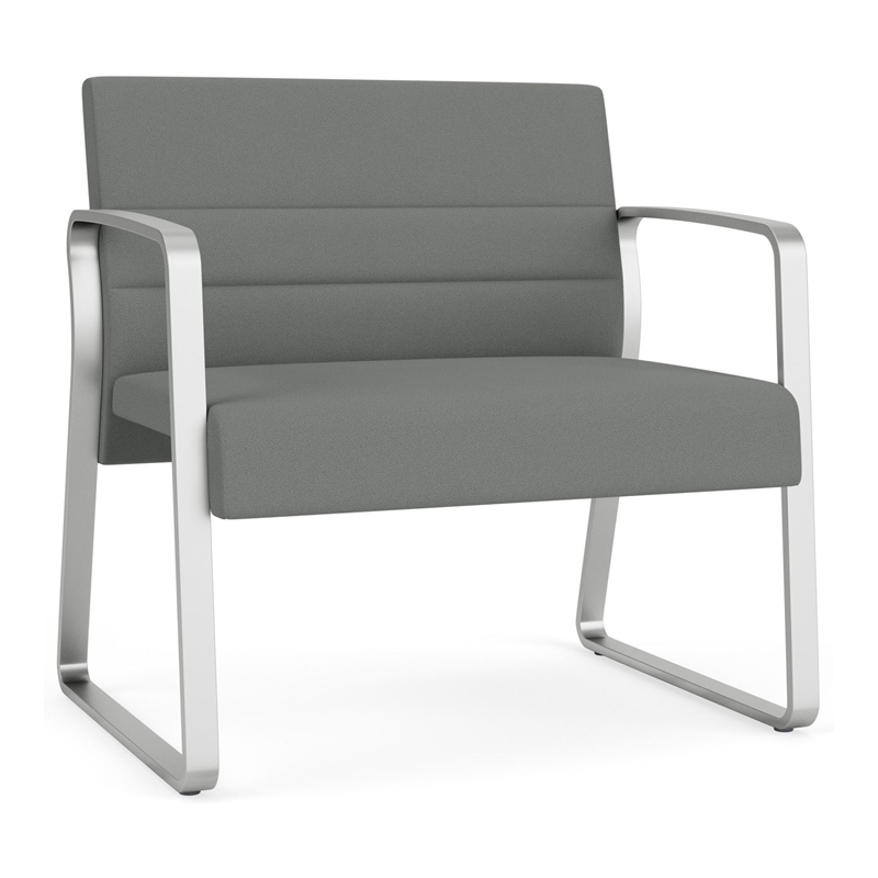 Waterfall Reception Waiting Sled Base Bariatic Chair / Silver Steel / Light Gray