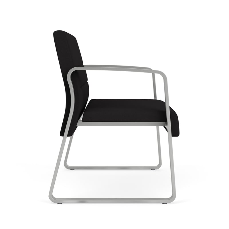 Waterfall Reception Waiting Sled Base Bariatic Chair / Silver Steel / Black