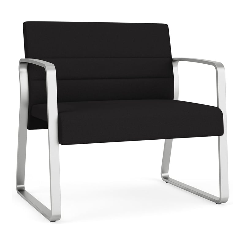 Waterfall Reception Waiting Sled Base Bariatic Chair / Silver Steel / Black