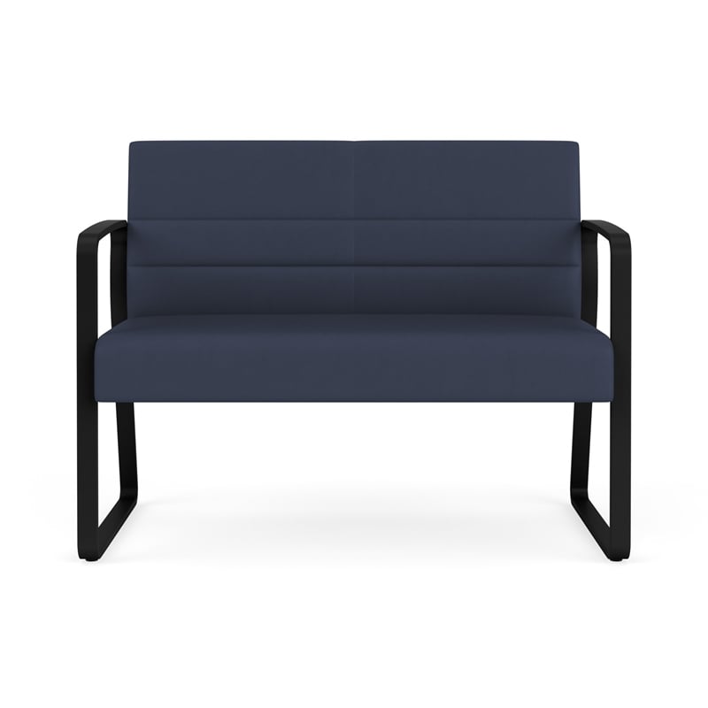 Waterfall Reception Waiting Room Sled Base Loveseat / Black Steel / Blue