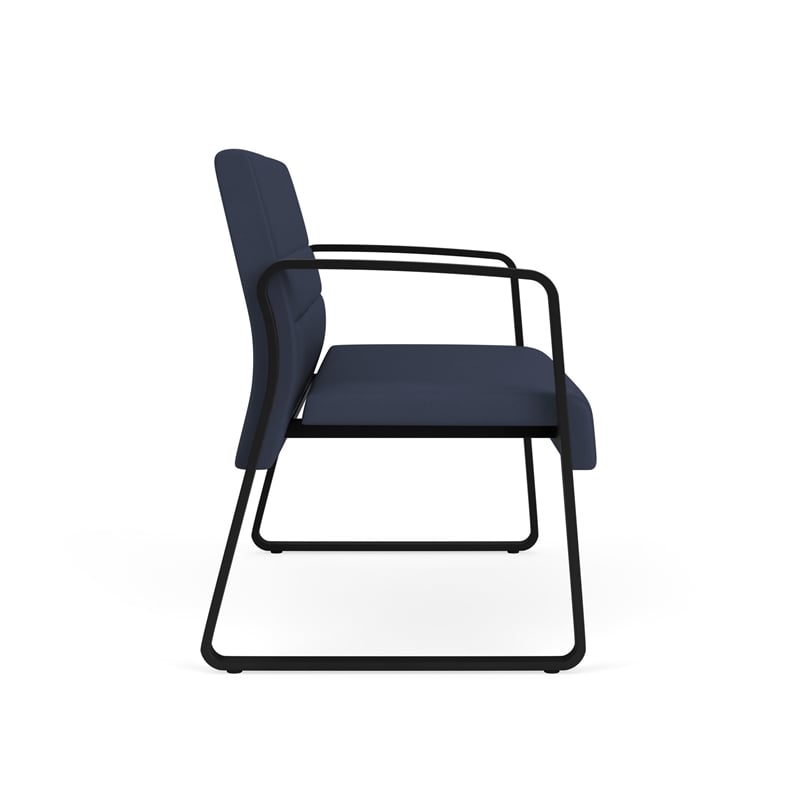 Waterfall Reception Waiting Room Sled Base Loveseat / Black Steel / Blue