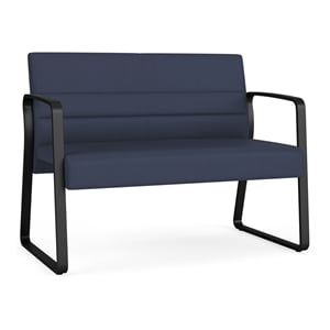 Waterfall Reception Waiting Room Sled Base Loveseat / Black Steel / Blue