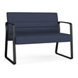 Waterfall Reception Waiting Room Sled Base Loveseat / Black Steel / Blue