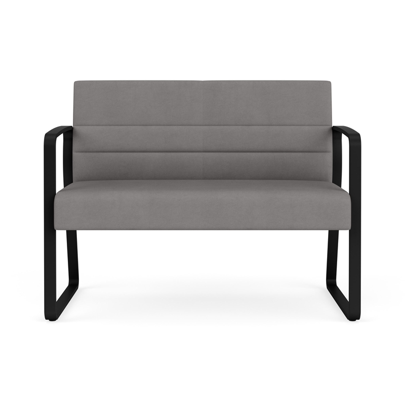 Waterfall Reception Waiting Sled Base Loveseat / Black Steel / Light Gray