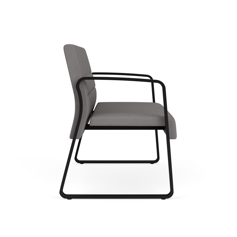 Waterfall Reception Waiting Sled Base Loveseat / Black Steel / Light Gray
