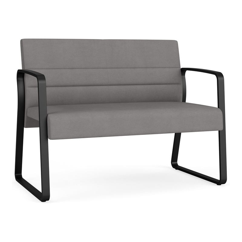Waterfall Reception Waiting Sled Base Loveseat / Black Steel / Light Gray