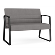 Waterfall Reception Waiting Sled Base Loveseat / Black Steel / Light Gray