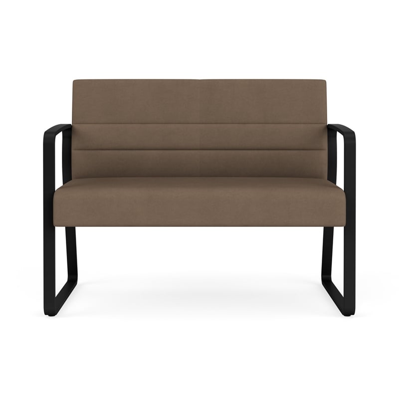 Waterfall Reception Waiting Room Sled Base Loveseat / Black Steel / Brown
