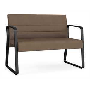 Waterfall Reception Waiting Room Sled Base Loveseat / Black Steel / Brown