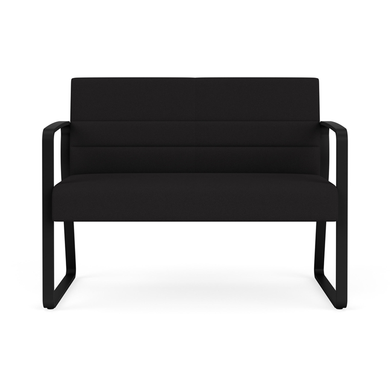 Waterfall Reception Waiting Room Sled Base Loveseat / Black Steel / Black