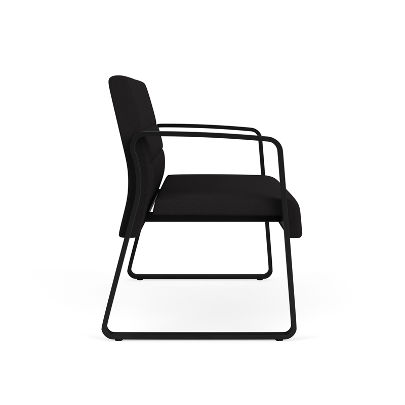 Waterfall Reception Waiting Room Sled Base Loveseat / Black Steel / Black