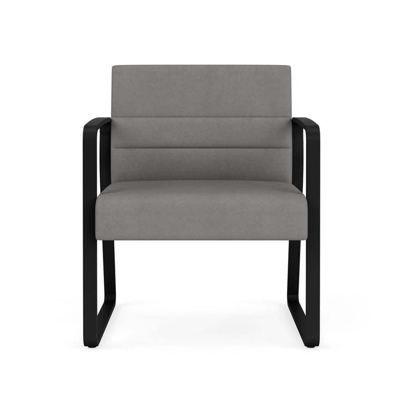 Waterfall Reception Sled Base Oversize Guest Chair / Black Steel / Light Gray