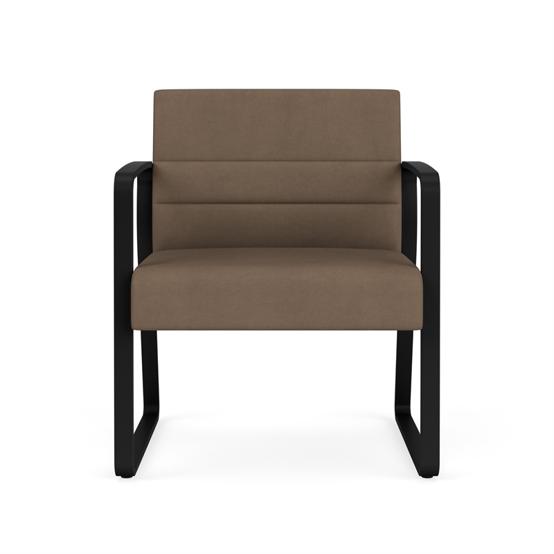 Waterfall Reception Waiting Sled Base Oversize Guest Chair / Black Steel / Brown
